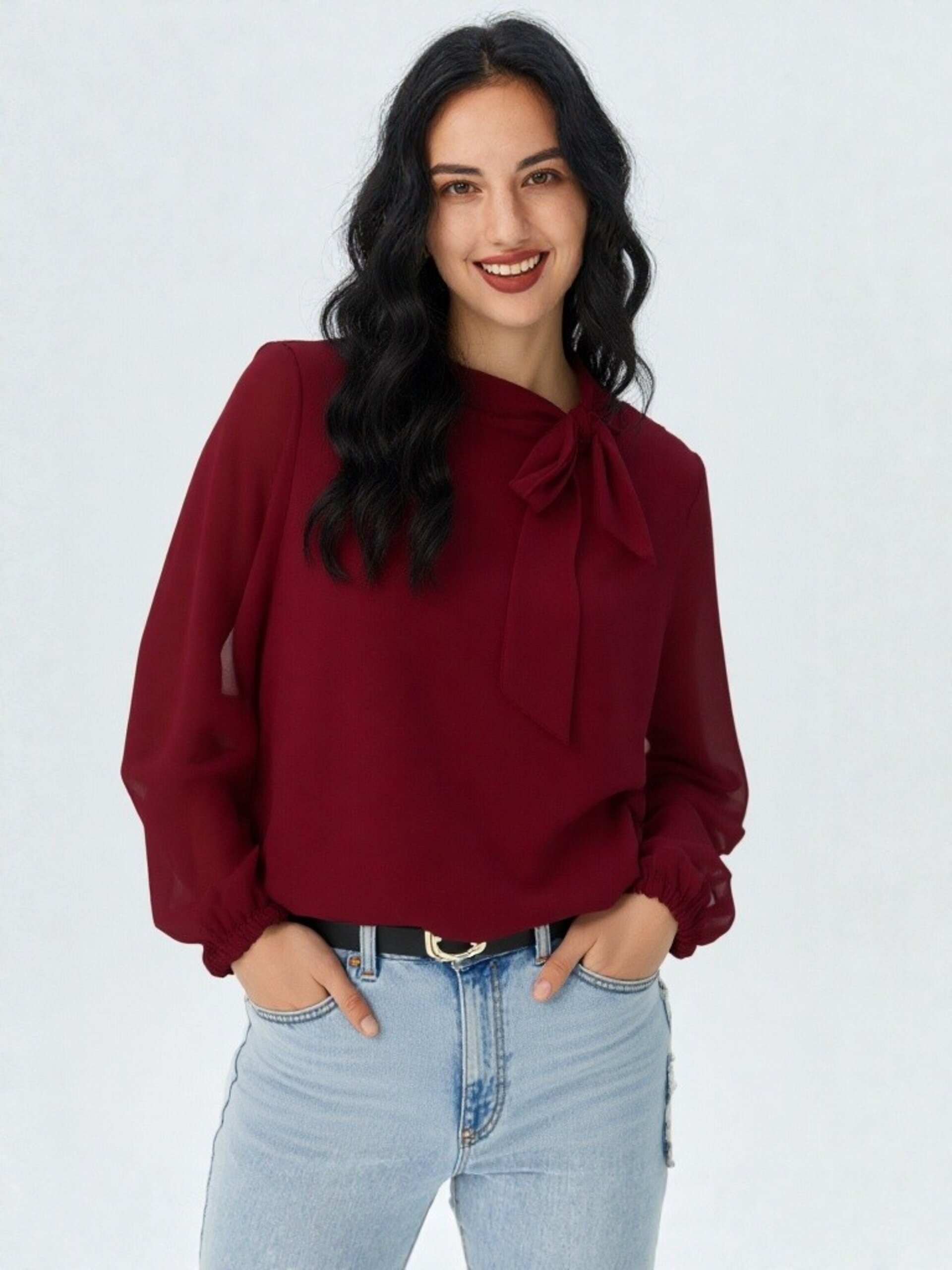 Blusa de vestir con lazo en el cuello - 1