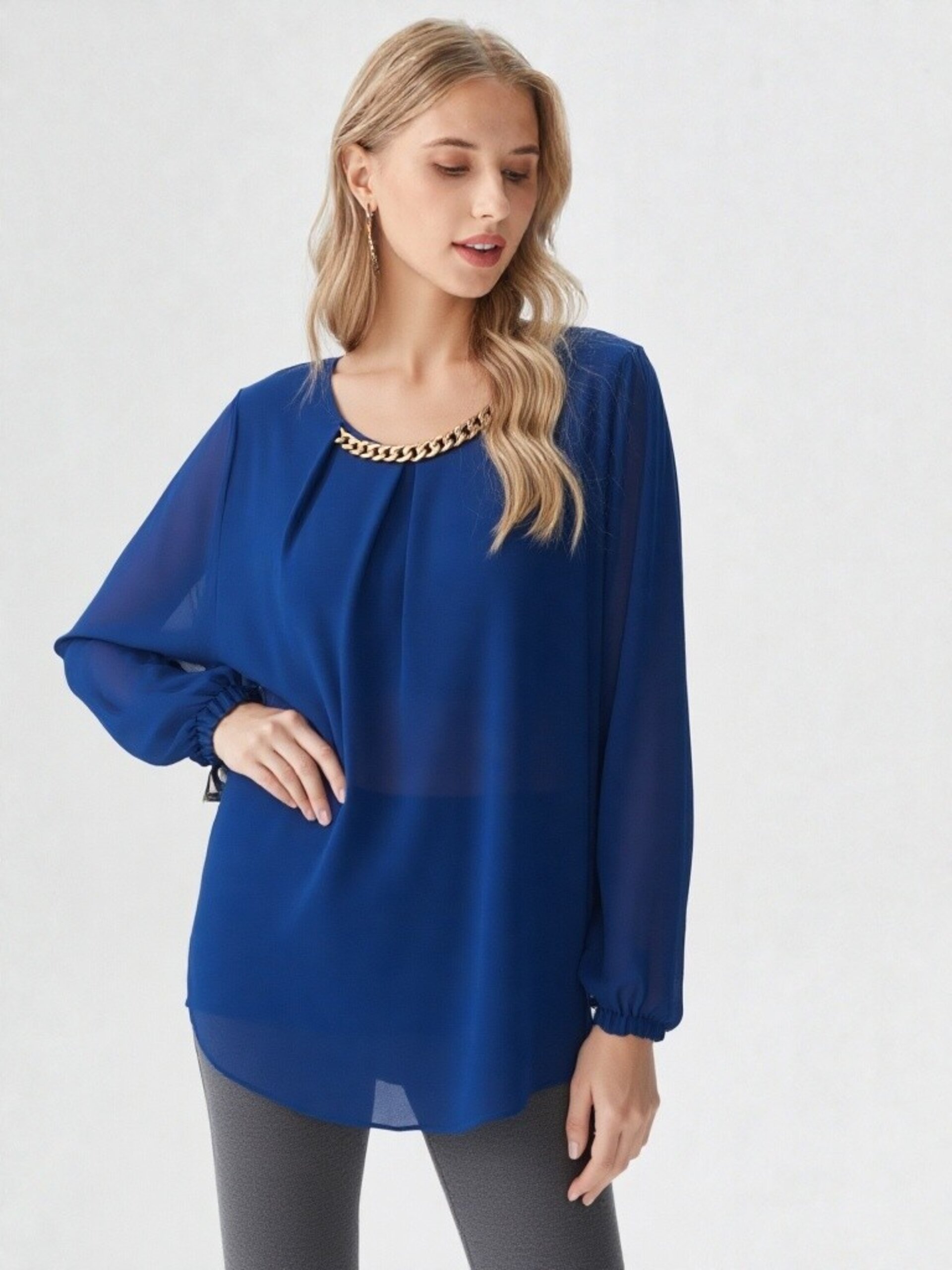 Blusón de vestir manga larga con cadena - 1